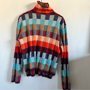 Vintage multicolor checkered turtleneck sweater